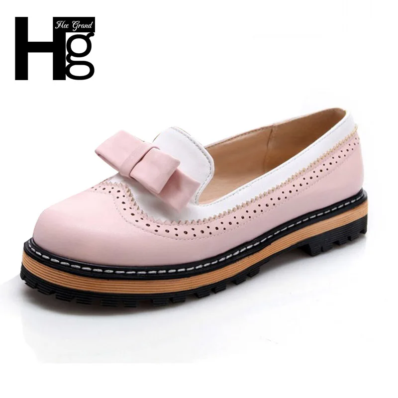 HEE GRAND/Женская обувь на низком каблуке с бантиком перфорацией типа броги