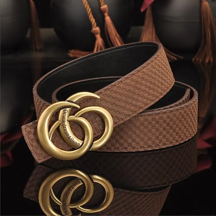Gold buckle brown Новинка, модный Лидер продаж, маленький ремень mig, Воловья кожа, бронзовая Пряжка, стильный мужской деловой ремень, женский ремень для отдыха - Цвет: Gold buckle brown