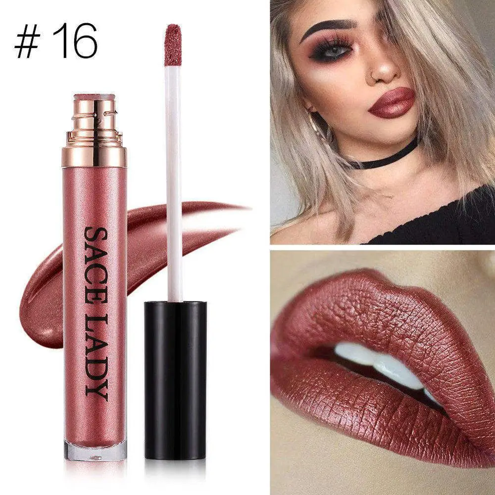16 Marsala Metallic SACE LADY блеск Губная помада макияж водонепроницаемый металлический блеск для губ оттенок Жидкий блеск для губ мерцающий макияж металлик пигмент косметика - Цвет: 16 Marsala Metallic