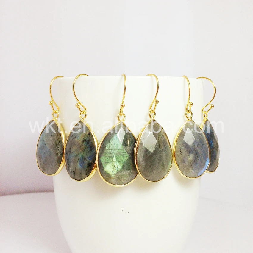 Блестящие серьги из камня лабрадорита в форме слезы с двойной огранкой женские