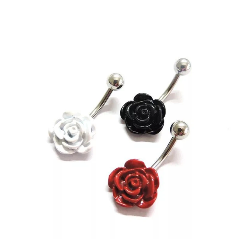 Retro New Style Surgical Steel Dangle Navel Rings Rose Flowers Bars Fashion Women Belly Button Ring Piercing Body Jewelry |