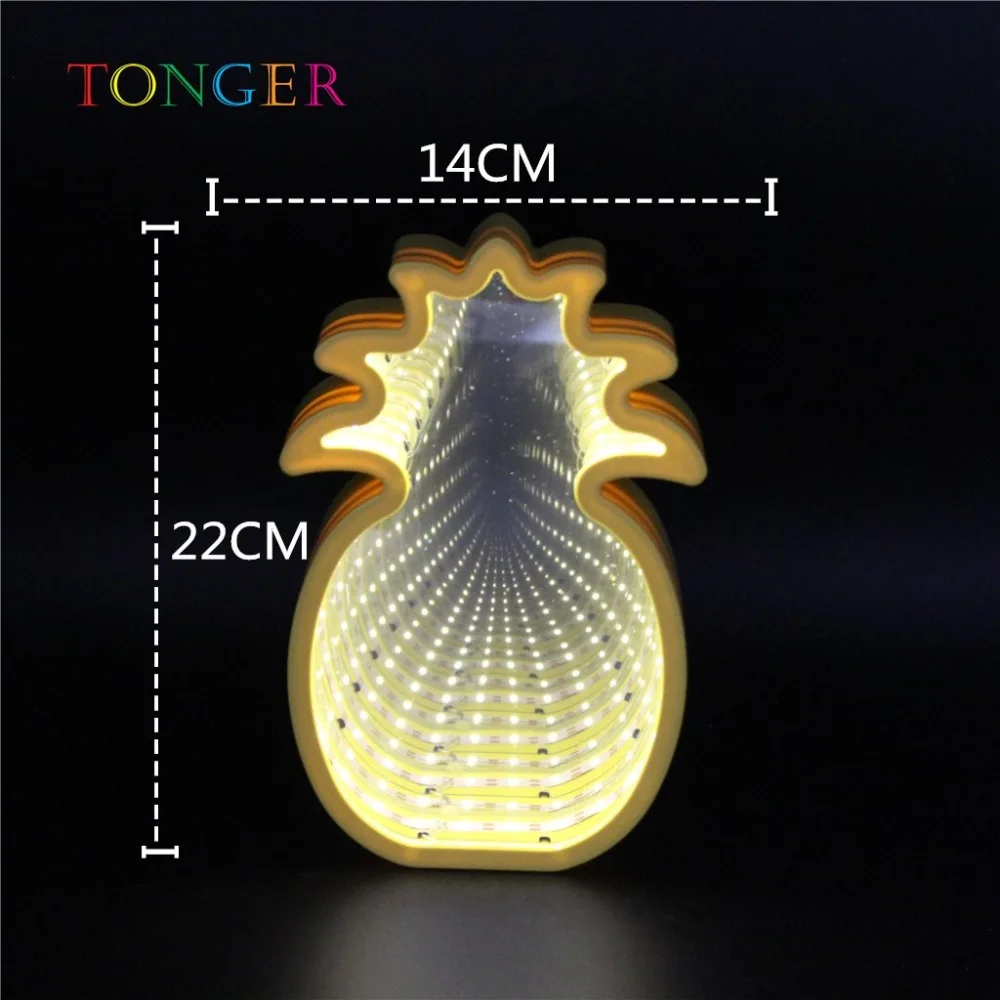 TONGER 3D креативная Новинка Ананасовый тоннель огни бесконечное зеркало светодиодный ночник милый фруктовый стиль ночные светильники для дома