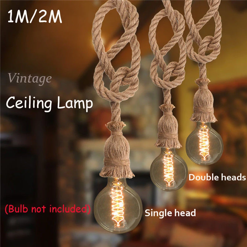 

2019 New E27 Industrial Rope Pendant Lamp Retro Vintage Edison Hemp Ceiling Light Fixture