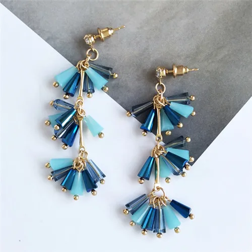 blue Серьги-гвоздики из водного стекла с кисточками, модные женские серьги с кристаллами, ювелирные украшения, аксессуары, Золотые серьги - Окраска металла: blue