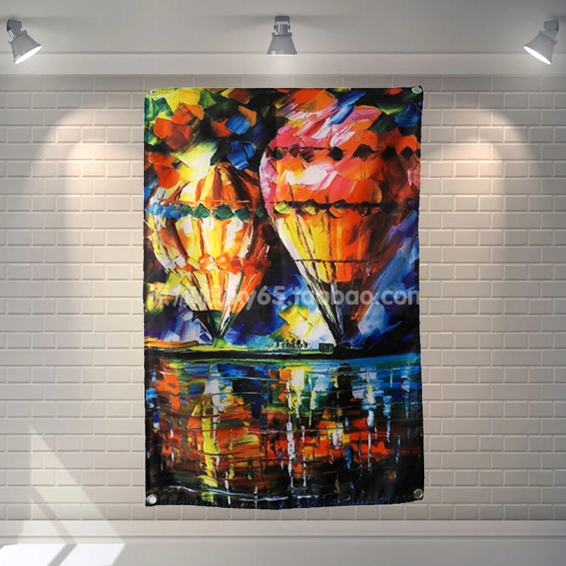 

Steam ball retro oil painting Banners Poster Bar Cafe Hotel Theme Wall Decor Hanging Art Waterproof Cloth Flags
