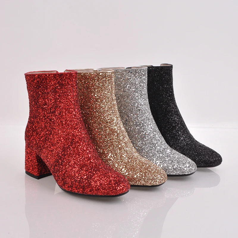 WETKISS/2021 Bling верх Женские ботильоны Модные блестящие женские туфли на молнии На