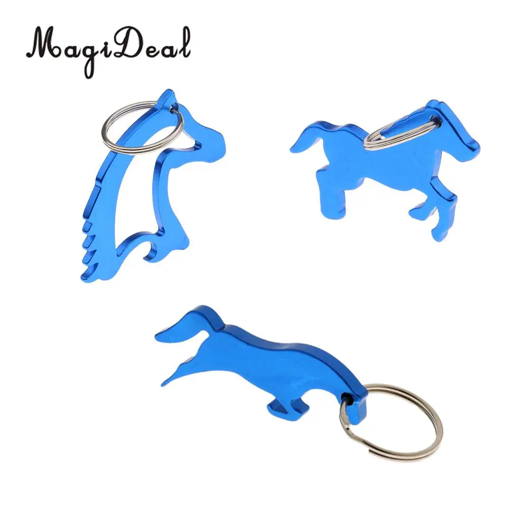 

MagiDeal 3 Style Alloy Horse Simple Bottle Opener Key Ring Keychain Bag Pendent Blue