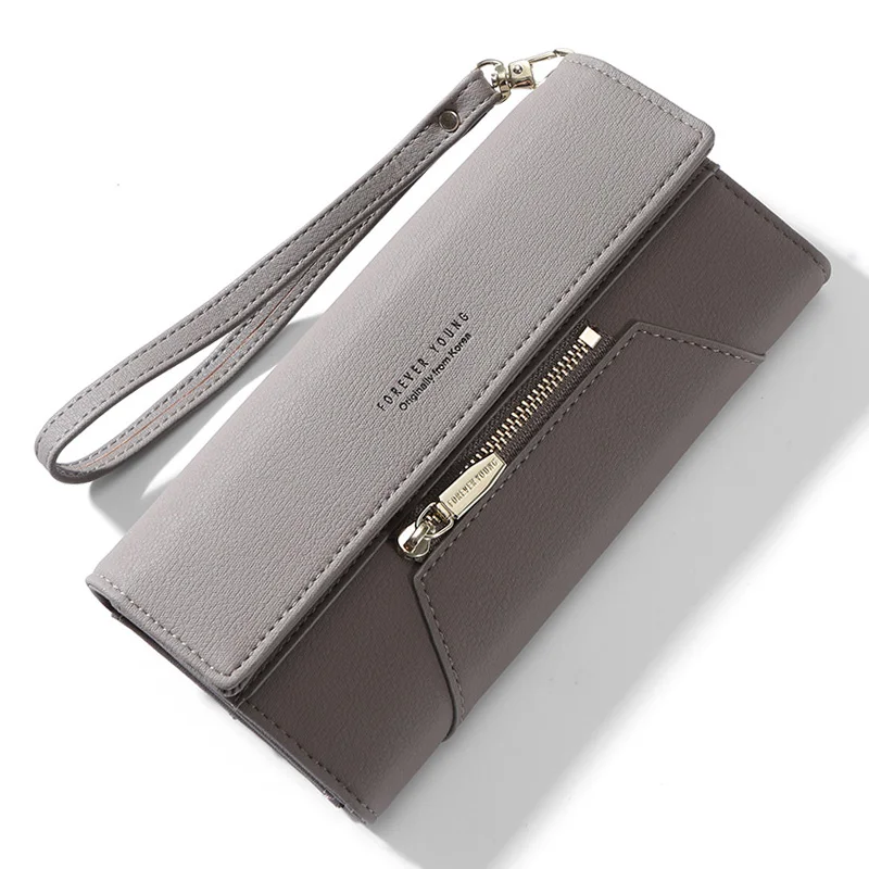 Forever Young Wristlet Clutch Wallet Women Many Departments Female Wallet Zipper Designer Ladies Purse Handbag Cell Phone Pocket - Color: Gray