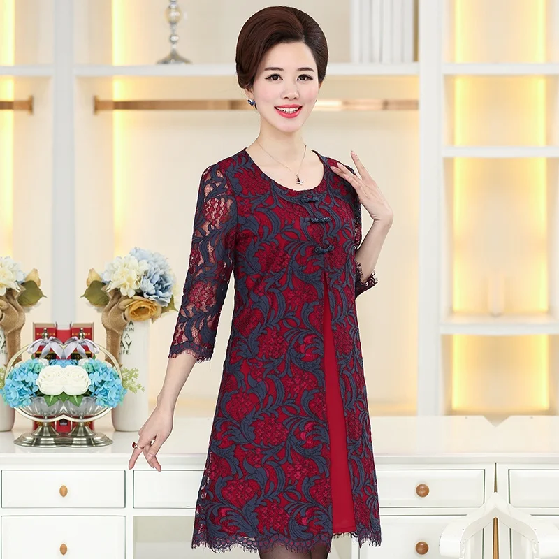 Женское кружевное платье с рукавом три четверти перфорацией | Женская одежда