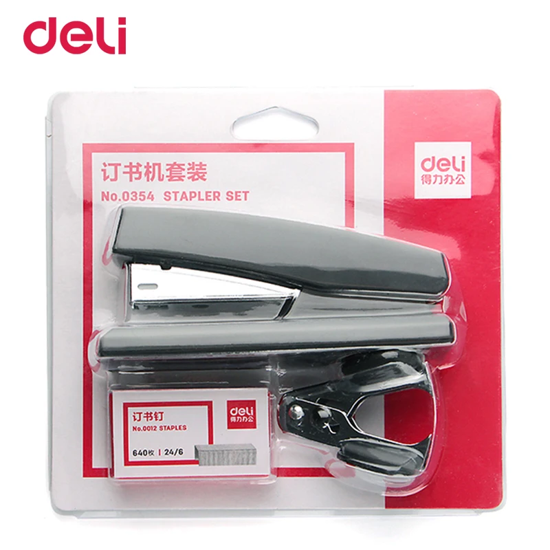 

Deli quality office normal paper stapler with 640pcs 24/6 staples mini cute staple remover set for school stationery supply gift
