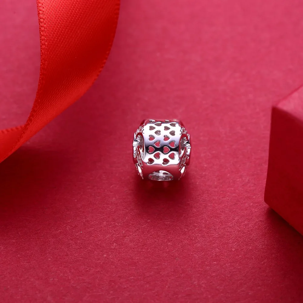 Видео! Шармы бусины из серебра 925 пробы с сердечками подходят для браслетов