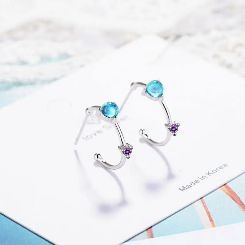 2019 New Arrival Fashion Corea Jewelry 925 Sterling Silver Stud Earrings For Women Round Blue Circle | Украшения и аксессуары