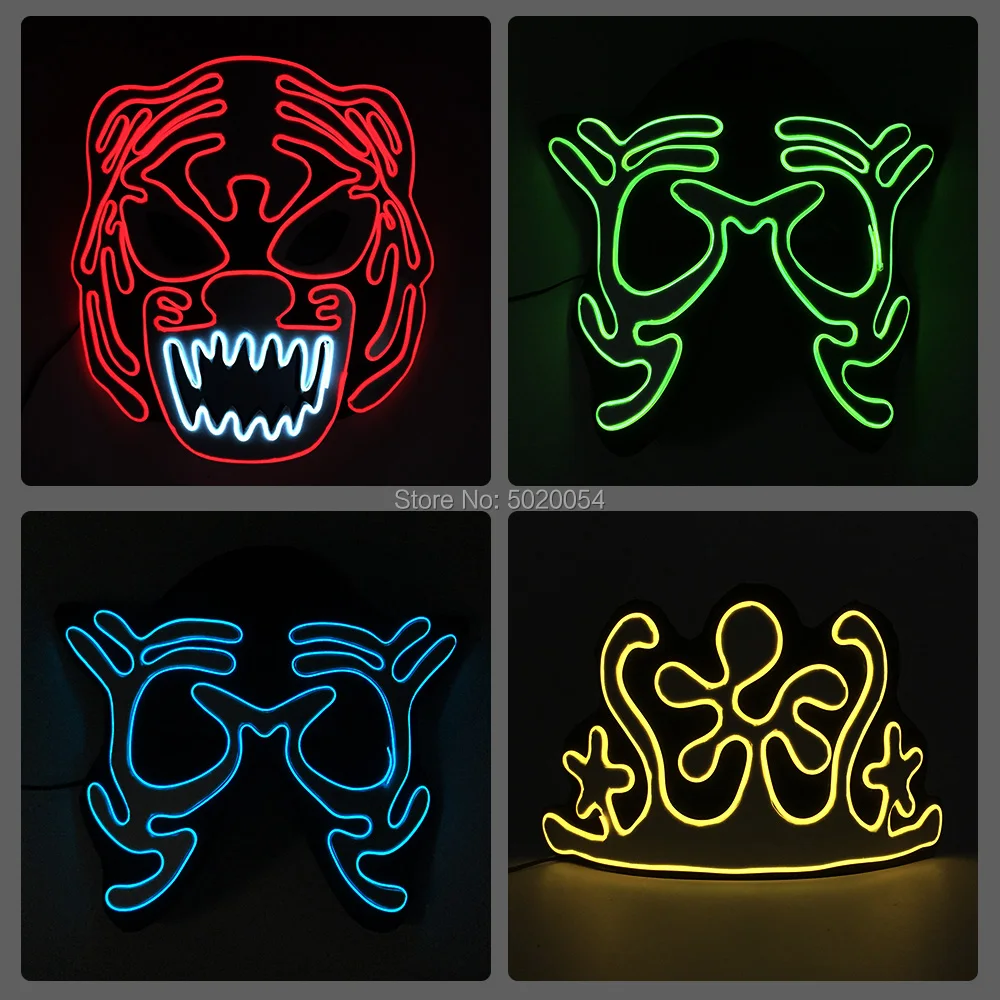 

New Arrival Glowing Mask Christmas Rave Led Light Up Mask Masque Masquerade EL Wire Mask For Night Club