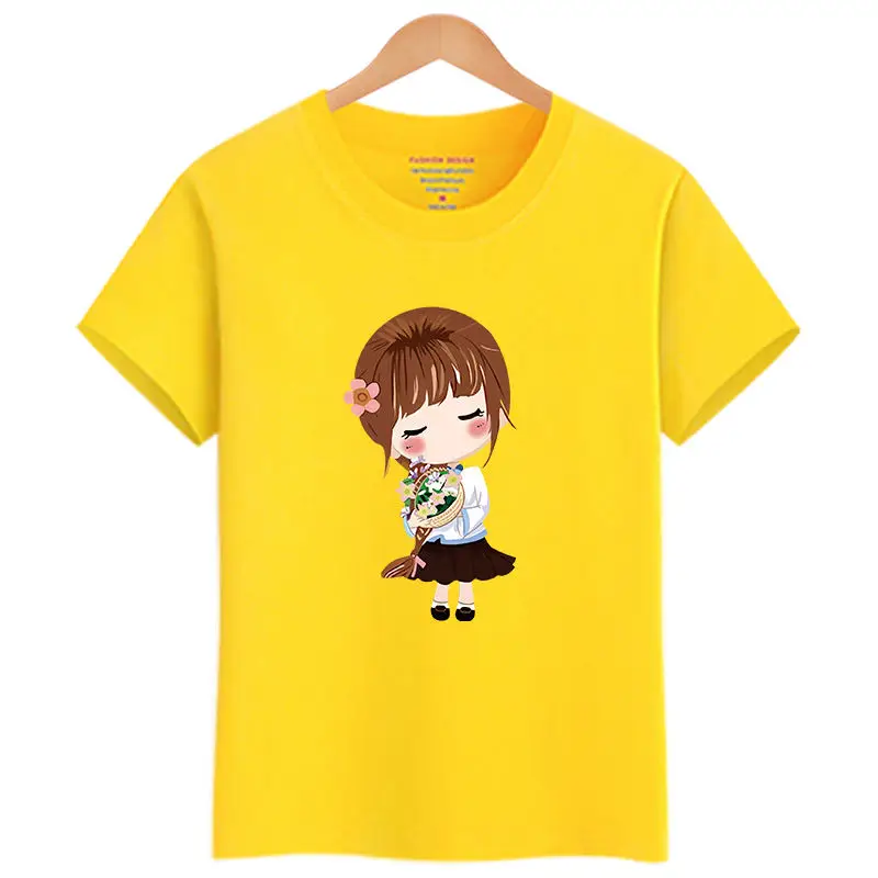 Yellow T1 Новинка года, Весенняя футболка с короткими рукавами хлопковые топы для детей, милая летняя одежда для маленьких девочек детская одежда с героями мультфильмов для девочек возрастом от 8 до 12 лет - Цвет: Yellow T1
