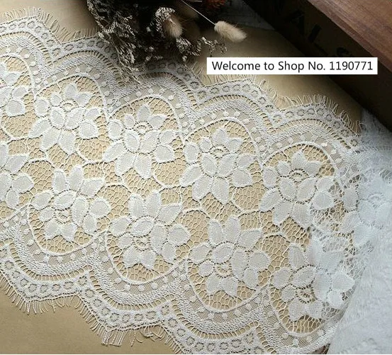 

6M/ lot Eyelash Lace Fabric 24cm DIY Decorative High Quality Soft Off White Nylon Eyelash Lace Trim Wedding Dress Fabric