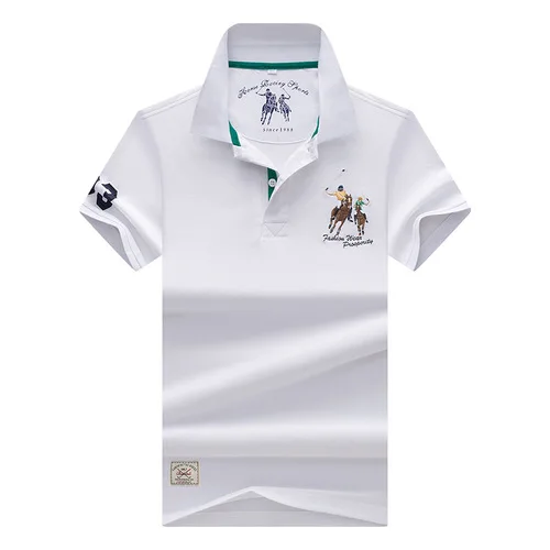 white De haute Qualite Топы Hommes поло Сорочки Daffaires hommes marques поло Сорочки 3D broderie отложным col мужские Поло - Цвет: white