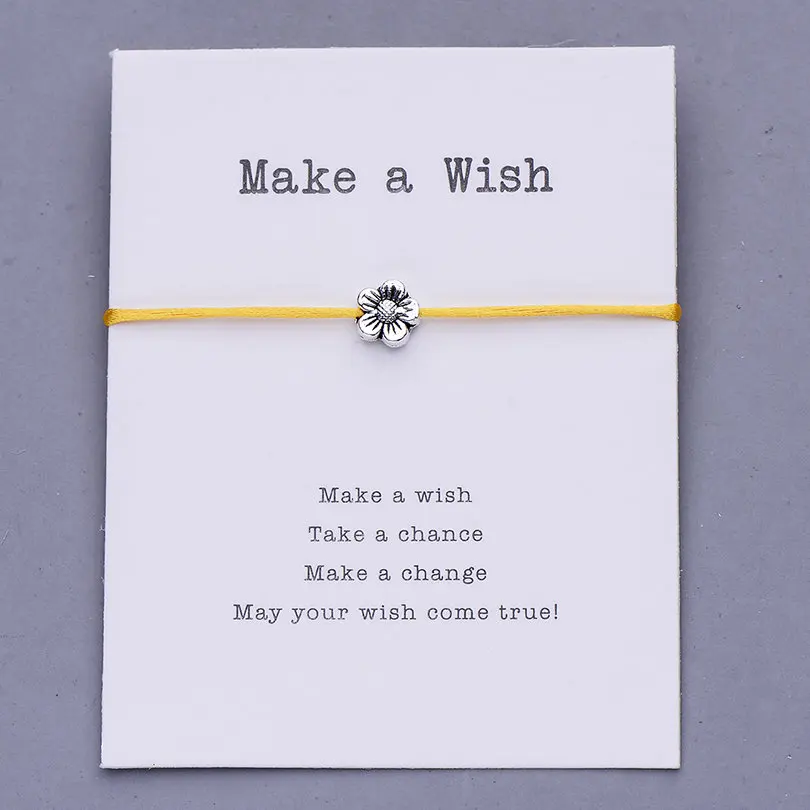 gold with card Pipitree Make a Wish, мини-браслет с цветами, женский, регулируемый, на удачу, красные браслеты, для женщин, детей, Wish, ювелирное изделие, карта, подарок - Окраска металла: gold with card