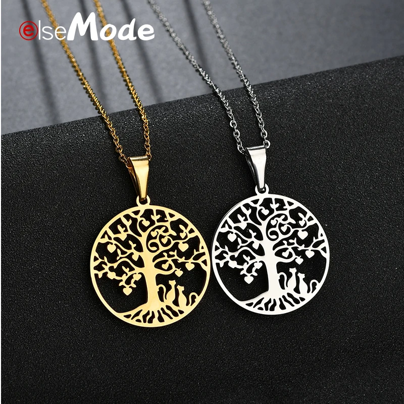 Ожерелье ELSEMODE с подвеской Древо жизни для женщин колье из нержавеющей стали и