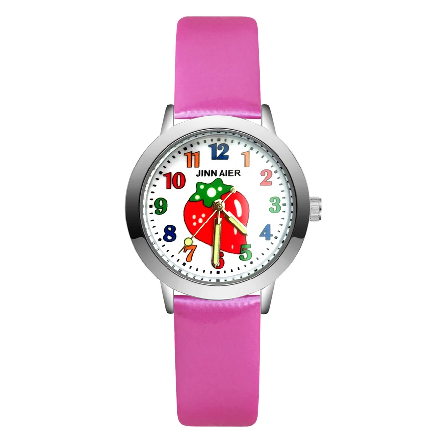 Fashion Cartoon Cute Fruit strawberry style Children's Watches Kids Student Girls Boys Quartz leather Wrist Watch clock JA159 | Наручные