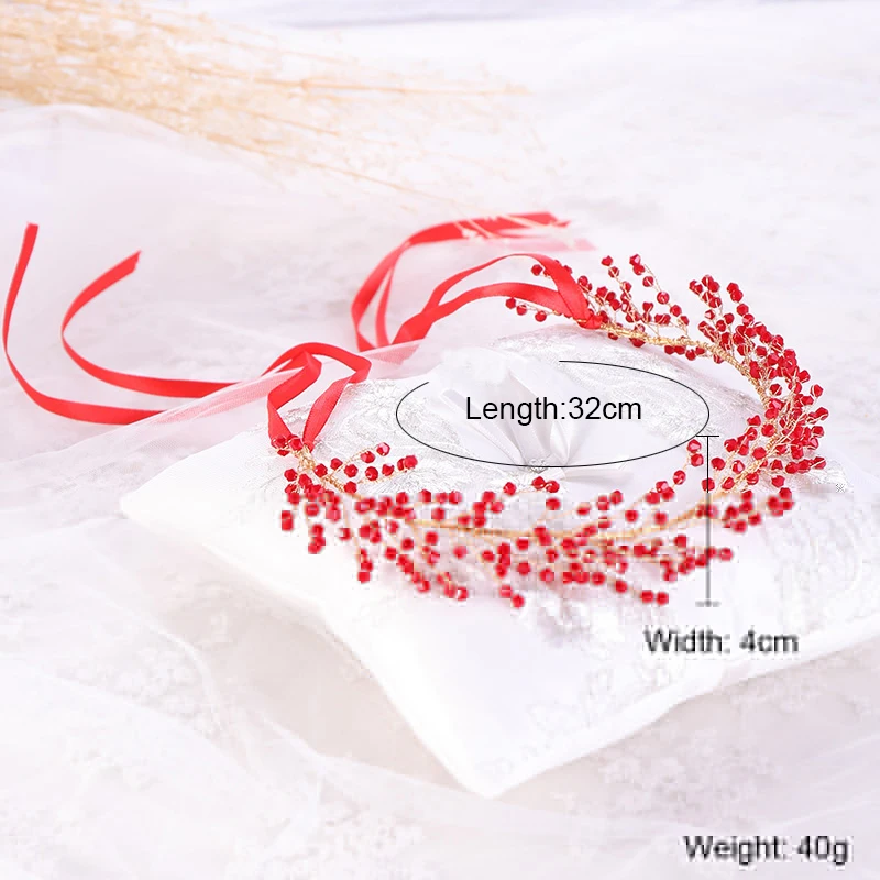 Gold Color Hairbands Red Crystal Bridal Women Hair Jewelry Accessories Wedding Bride Decoration Ornament | Украшения и аксессуары
