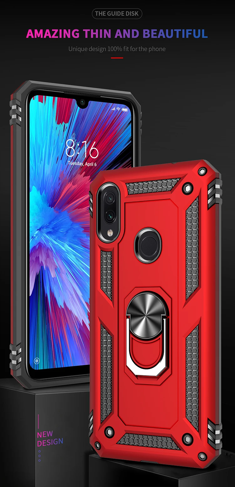 Противоударный защитный чехол для Xiao mi Red mi Note 7 Pro Note7 и подставка держатель кольцо Прочный жесткий чехол для задней панели красный mi Note 7 Pro Чехол 7pro On