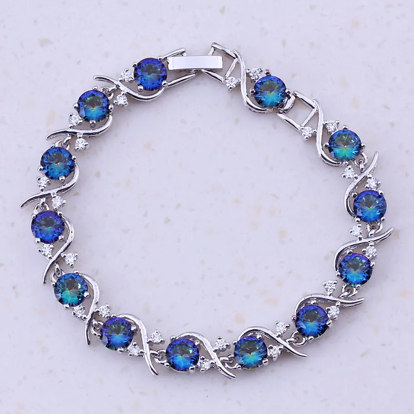 Прекрасный синий Радужный Мистик кристалл серебряный цвет трендовый шарм