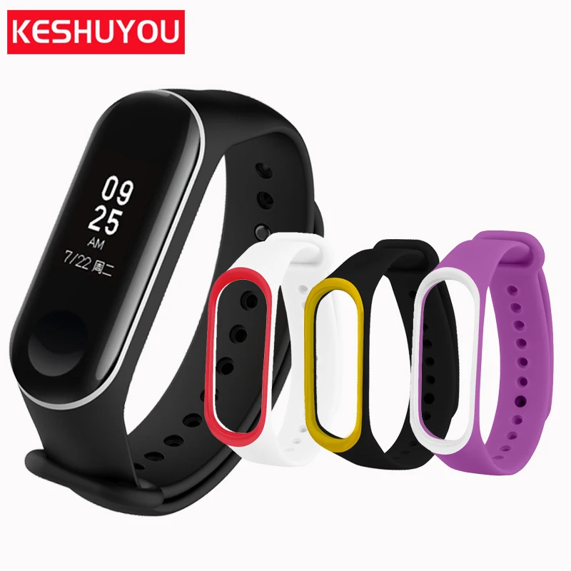 Ремешок KESHUYOU для xiaomi mi band 3 двухцветный браслет металлический/кожаный ремешок