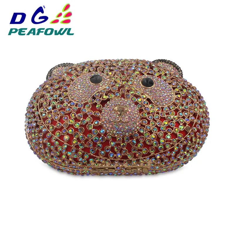 Роскошная женская сумка в форме животного медведя с красочными кристаллами и