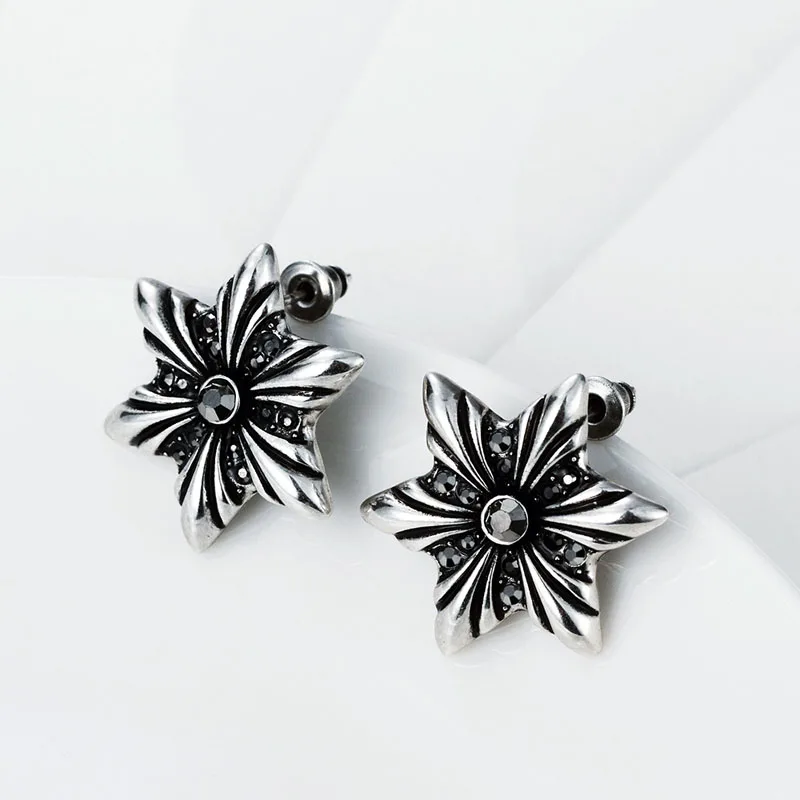 Женя Старинное Серебро Марказит Камень Цветок Серьги Стержня Старинные
