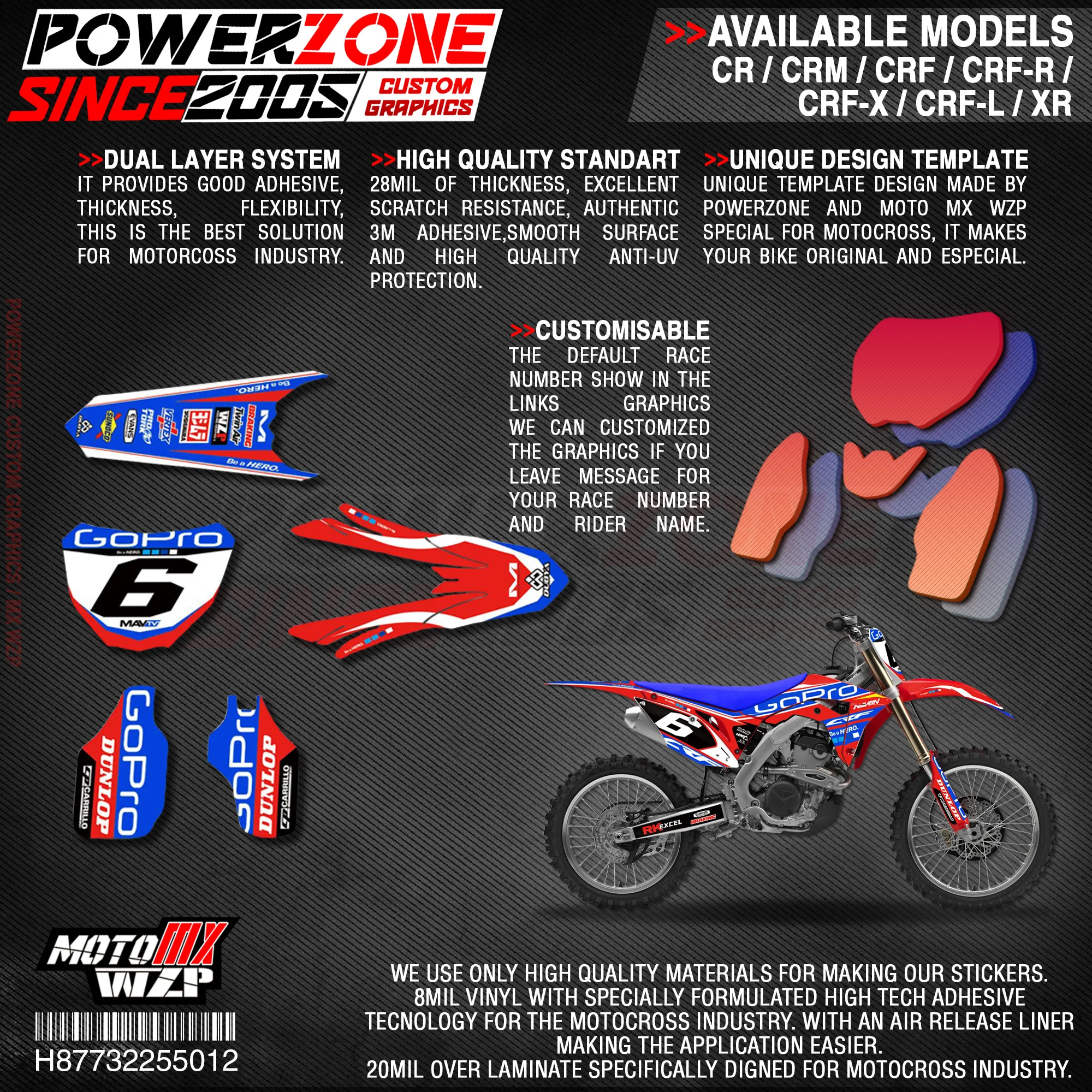 Персонализированные графические фоны PowerZone Team наклейки 3M Набор наклеек для HONDA