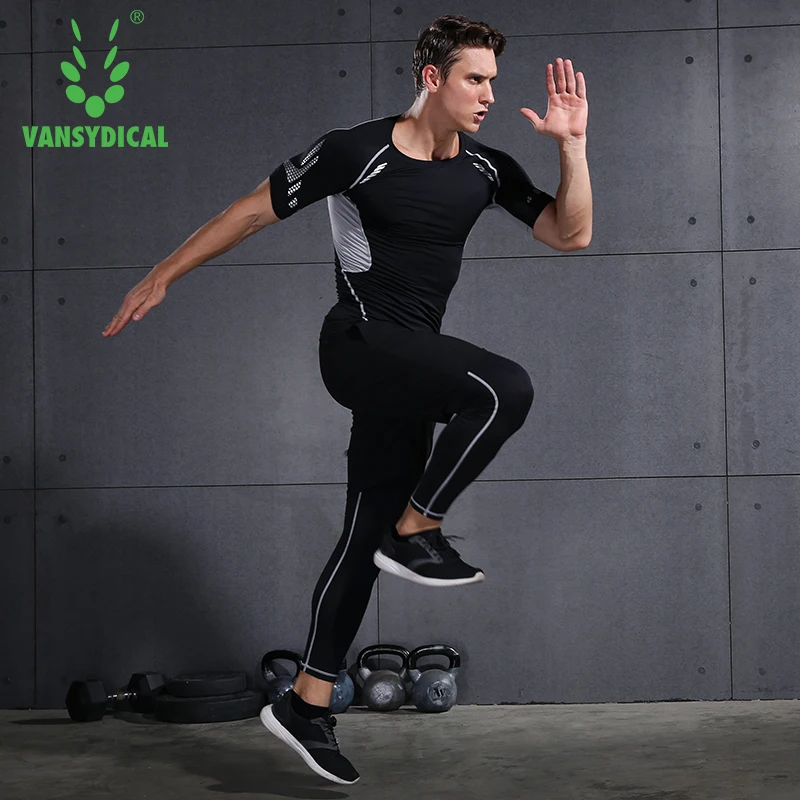 Фото Спортивный костюм для мужчин Vansydical, компрессионный, спортивный, для тренажерного зала, бега, тренировок, фитнеса №2