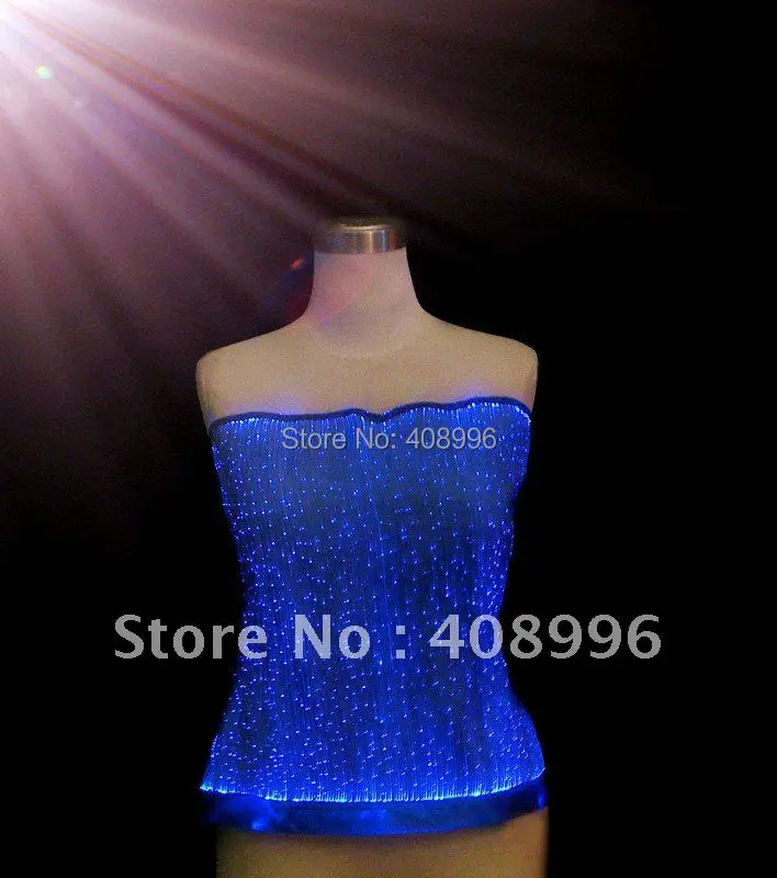 

Optical fiber fabric illuminated top/clubwear