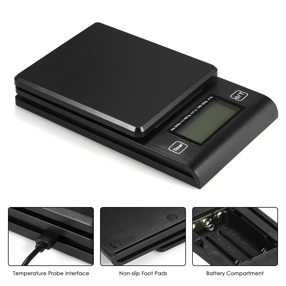 Digital Coffee Scale Multifunction Kitchen Food with Timer Temperature Probe LCD Display Green Backlight 2000g/1g | Дом и сад