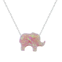 pink opal elephant pendant necklace cute animal charm neck choker chain quality necklace for women