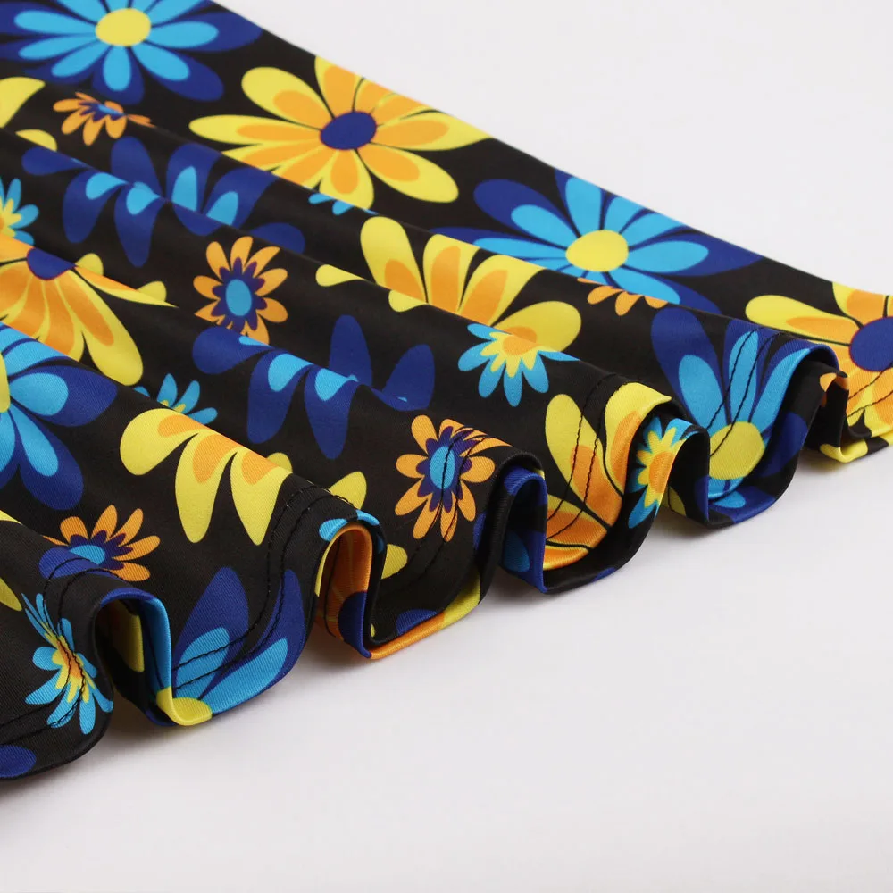 Винтажное летнее платье с принтом подсолнуха Moda Mujer желто-голубое повседневное