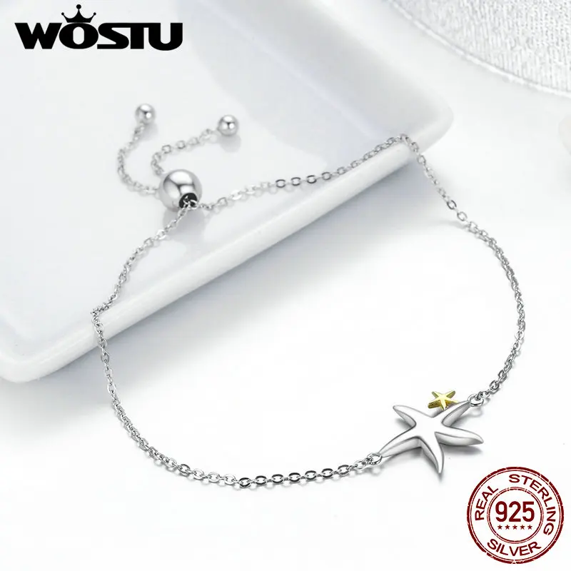 WOSTU Новый трендовый настоящий браслет из серебра 925 пробы с цепочкой в виде