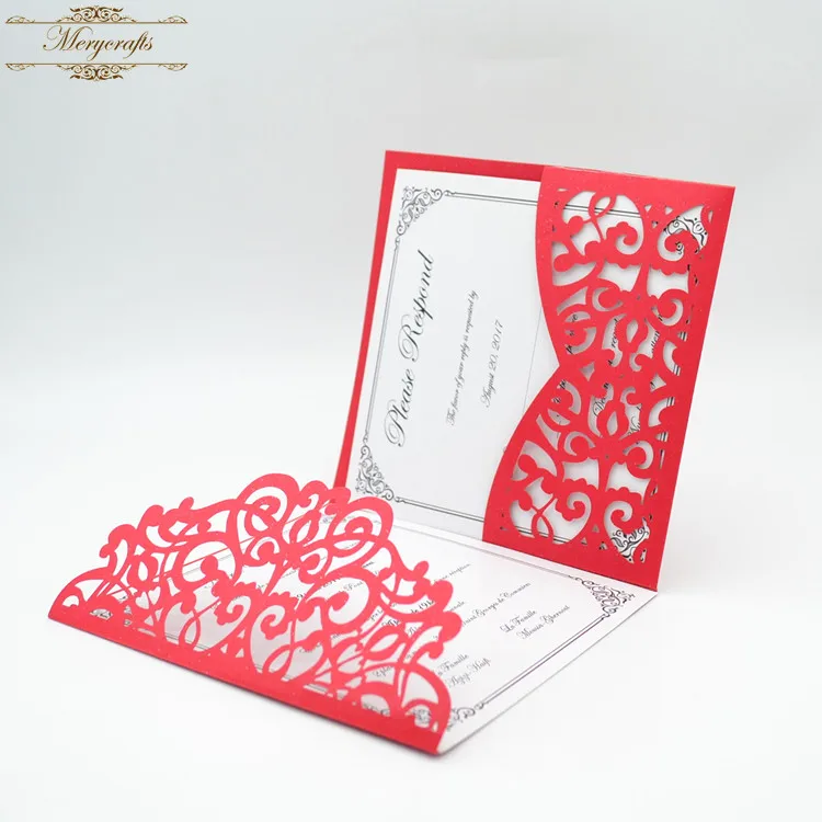 New Arrival Pocket Design Tri Folded Laser Cut Wedding Invitations card For Decorations | Дом и сад