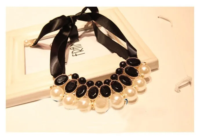 Free Shipping 2014 Elegant pearl &amp diomand necklace Chocker Necklace N-001 | Украшения и аксессуары