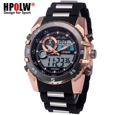 Color 15 HPOLW Брендовые мужские спортивные часы модные Chronos резиновые мужские водонепроницаемые светодиодный цифровые часы мужские военные часы Relogio Masculino - Цвет: Color 15