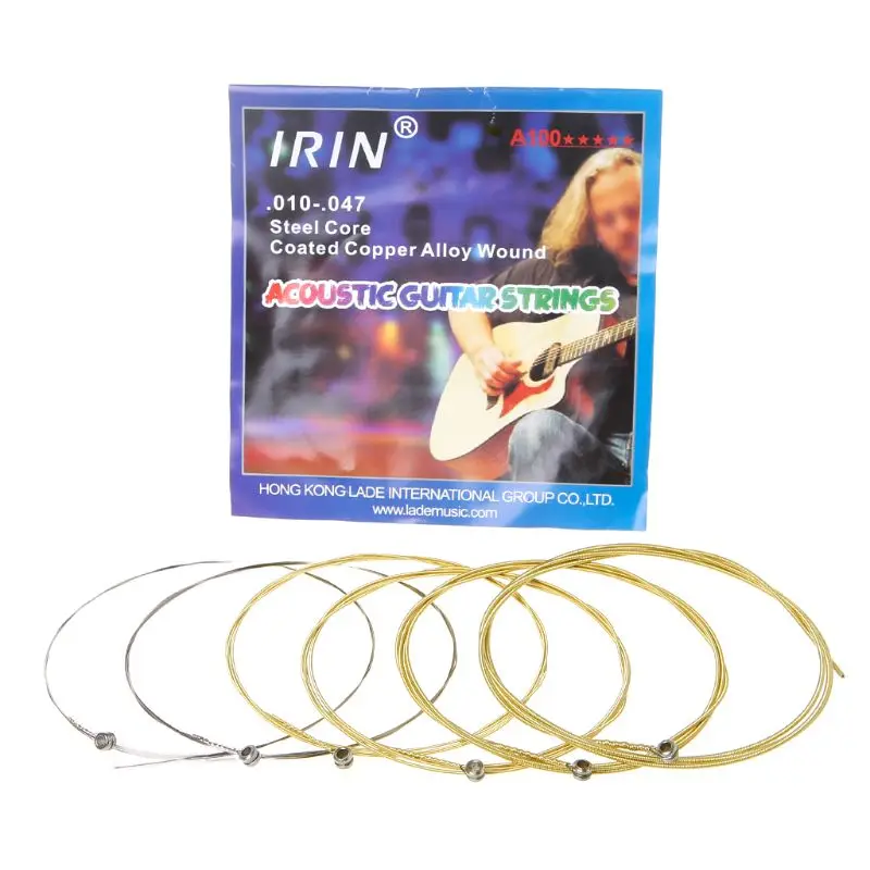 

6pcs A100 Acoustic Guitar Strings Steel Core Coated Copper Alloy Wound 010-047
