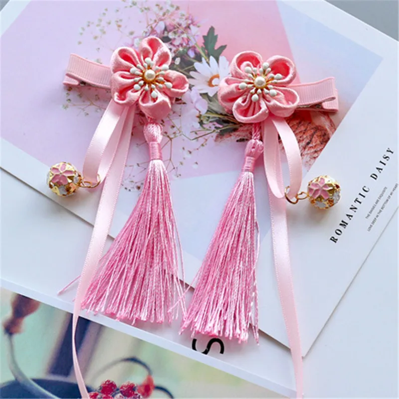 8pair/lot Fashion Multi Style Girls Hair Clips Chinese Traditional Princess Tassels Flower Hair Side Clips Kids Hair Accessories