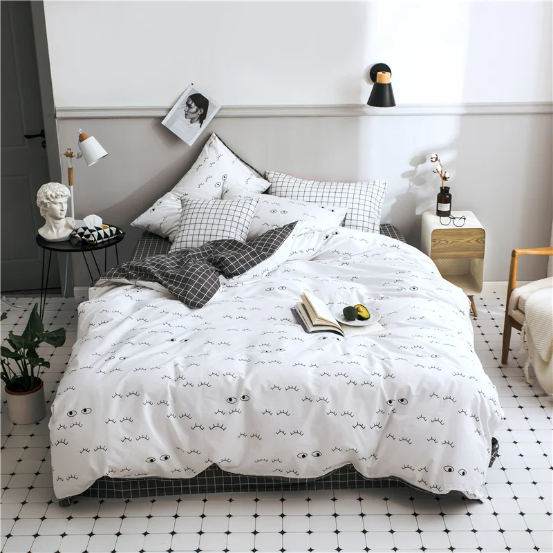 3/4pc 100% Cotton bedding set Single Queen King size duvet cover fitted sheet pillow cases nordic quilt covers white bed linens | Дом и сад