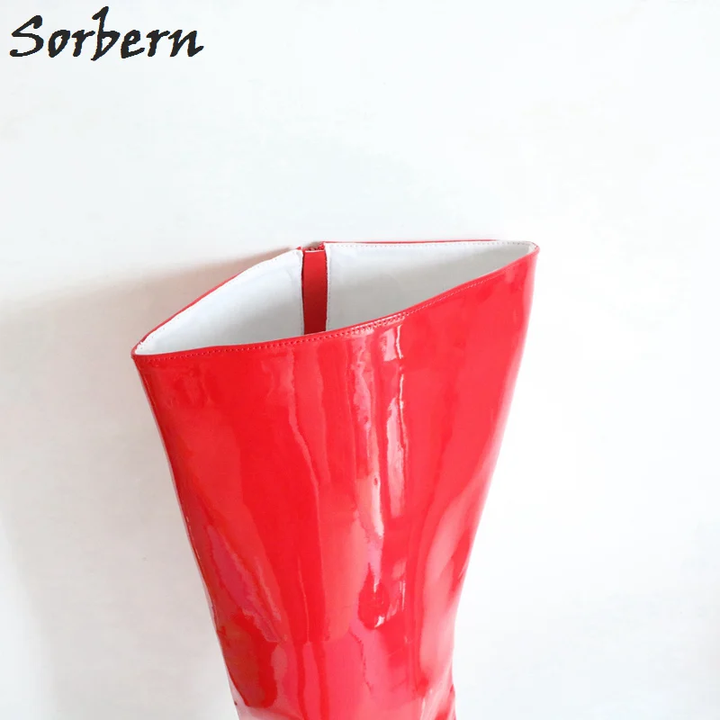 

Sorbern Red Shiny Boots Women Over The Knee Customized Leg Wide Calf Boots Crotch Thigh High Boots For Women 18Cm Stiletto Boot