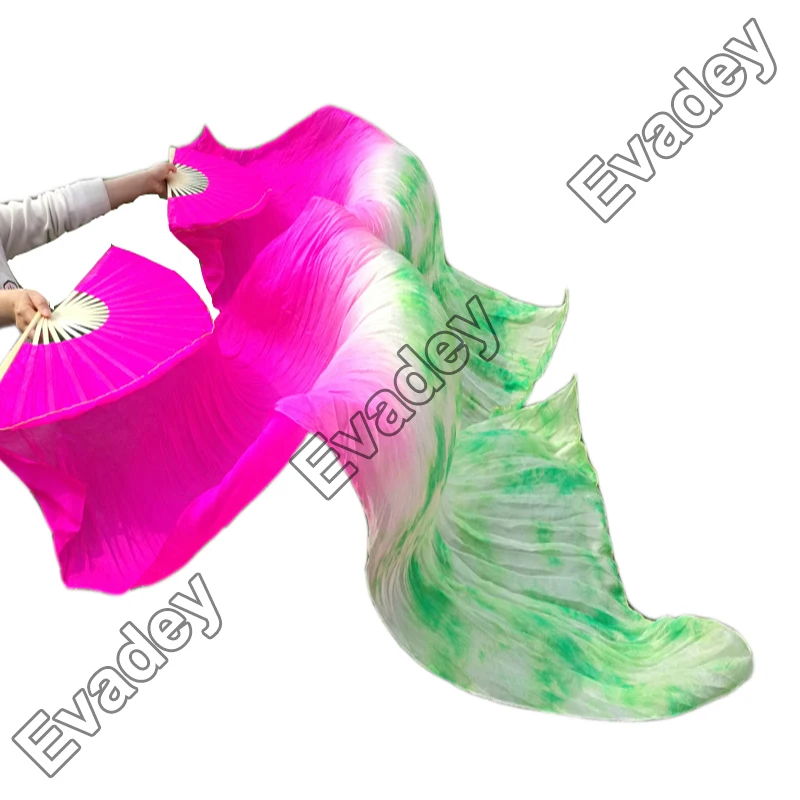 

Tie Dyed Belly Dance Fan Veils For Oriental Dancing Silk Veil Fan Stage Performance Accessories