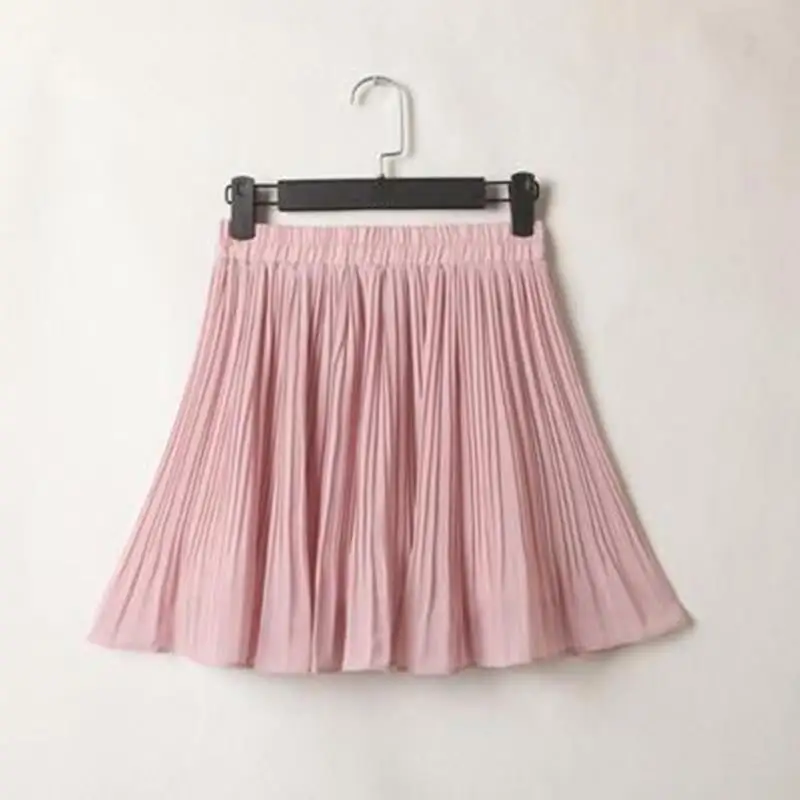 pink Весенняя шифоновая плиссированная юбка с высокой талией для женщин Harajuku Летняя мини юбка Jupe Femme Сексуальная пляжная юбка короткие женские юбки C5308 - Цвет: pink