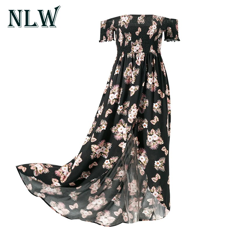 NLW Сексуальное Женское Платье макси с открытыми плечами разрезом 2017 бохо