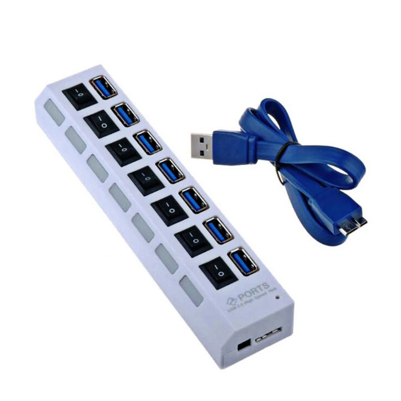 7 Port White EASYIDEA мини-концентратор USB 3,0 высокоскоростной 5 Гбит/с 4/7 портов Портативный Micro USB 3,0 концентратор с переключателем и внешним адаптером питания - Цвет: 7 Port White