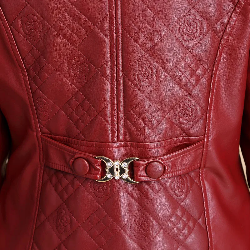 

Oversized Middle-aged Women's PU leather Jacket 2020 Spring Slim Lapel Faux Leather Outerwear Ladies Casual Black Jackets XL-7XL