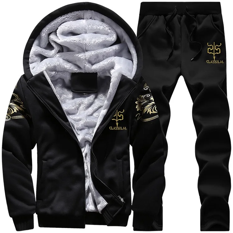 D76 Black Grandwish, мужской повседневный спортивный костюм, бренд, теплый комплект из двух предметов, мужские комплекты из чистого хлопка и флиса, Мужская Толстая куртка с капюшоном+ штаны, DA911 - Цвет: D76 Black