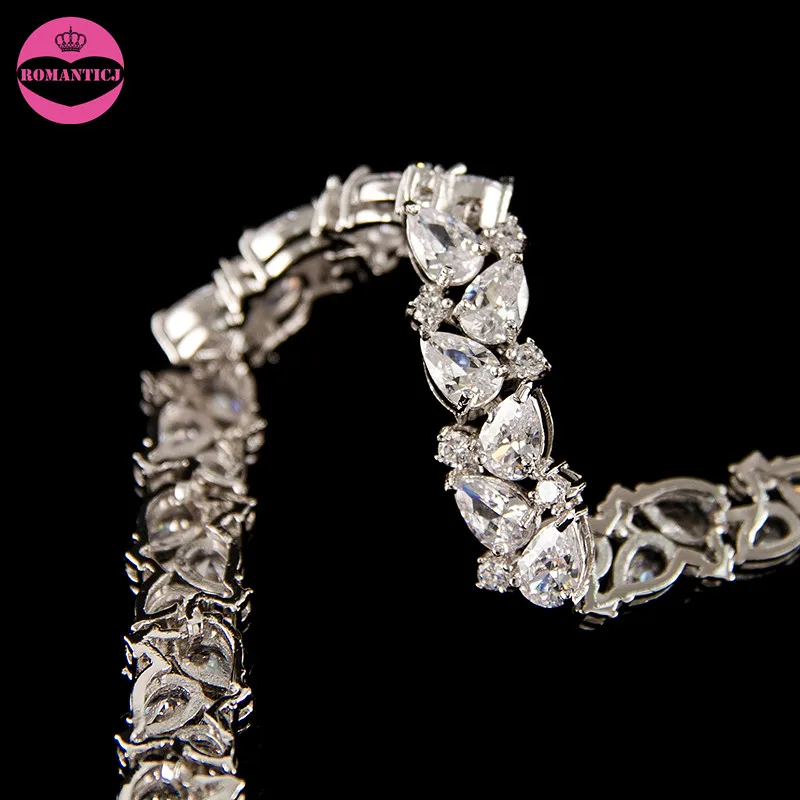 Элегантный круглой огранки кубического циркония браслет Романтический ясно Teadrop